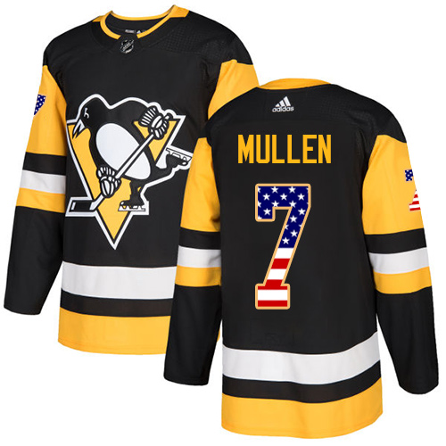 Adidas Penguins #7 Joe Mullen Black Home Authentic USA Flag Stitched NHL Jersey - Click Image to Close